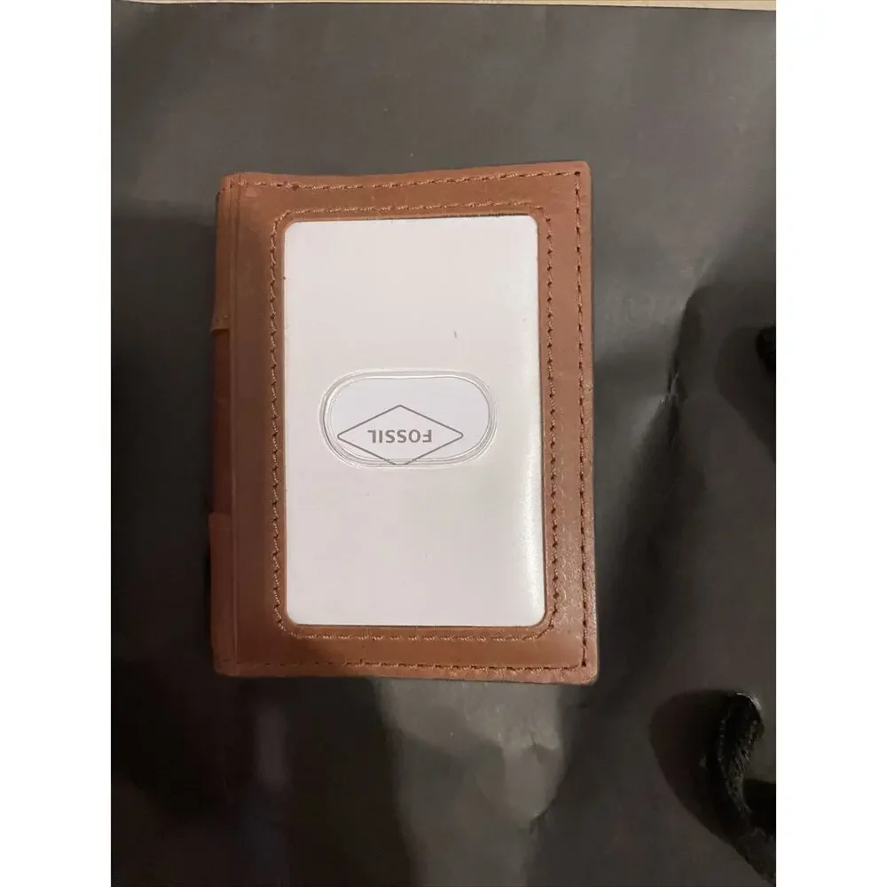 mens fossil coin cardcase bilfold leather brown new